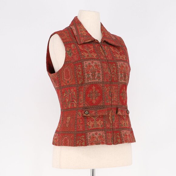 THE TERRITORY AHEAD VINTAGE Women's Tapestry Woven Vest Zip-Up Sweater Size 12 - Picture 2 of 5